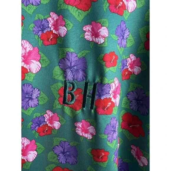 Bite Hard Performance Golf Polo Shirt Mens Medium Green Floral Stretch - Picture 2 of 7